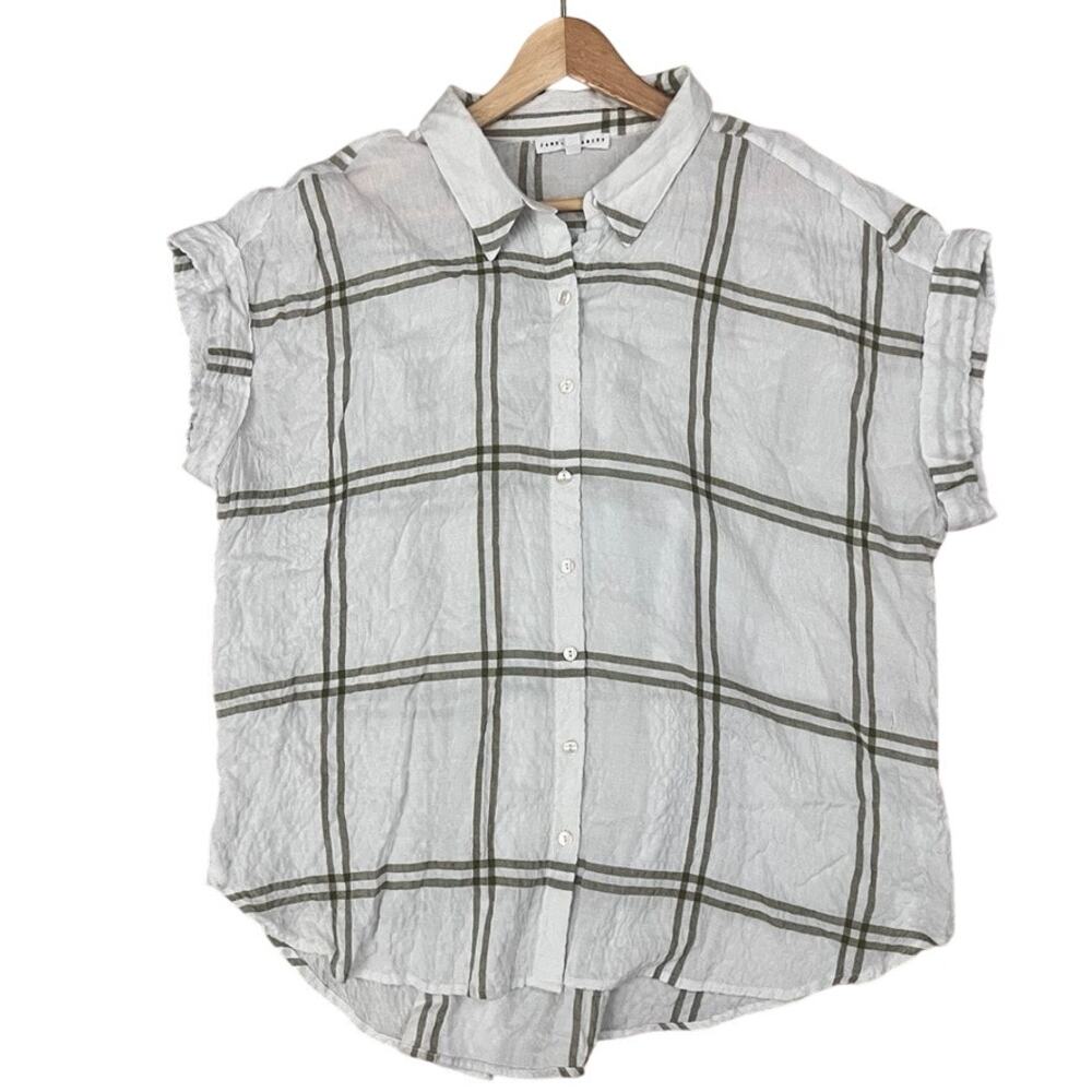Jane & Delancey White Green Plaid Button Front Shirt Top Women Size 1X